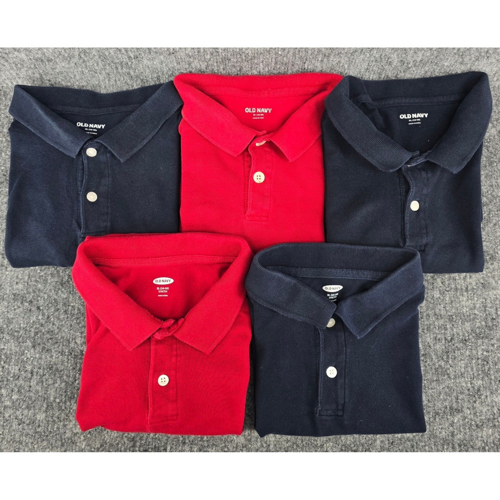 Lot of 5 Boys School Uniform  Polos Sz XL 14-16 Red Navy Blue Old Navy Pique